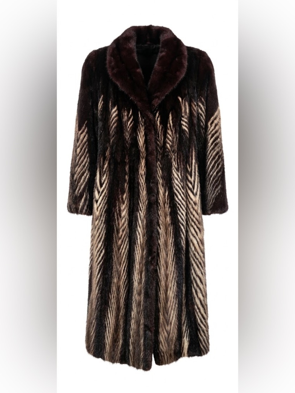 Women's Brown & Cream Long Fur Coat